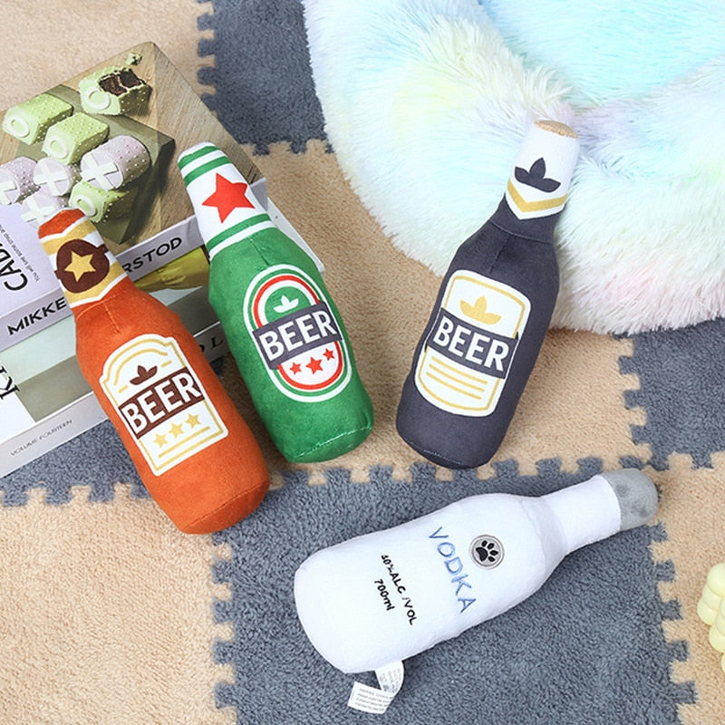 Squeaky Printed Beer Bottle Shape Toy