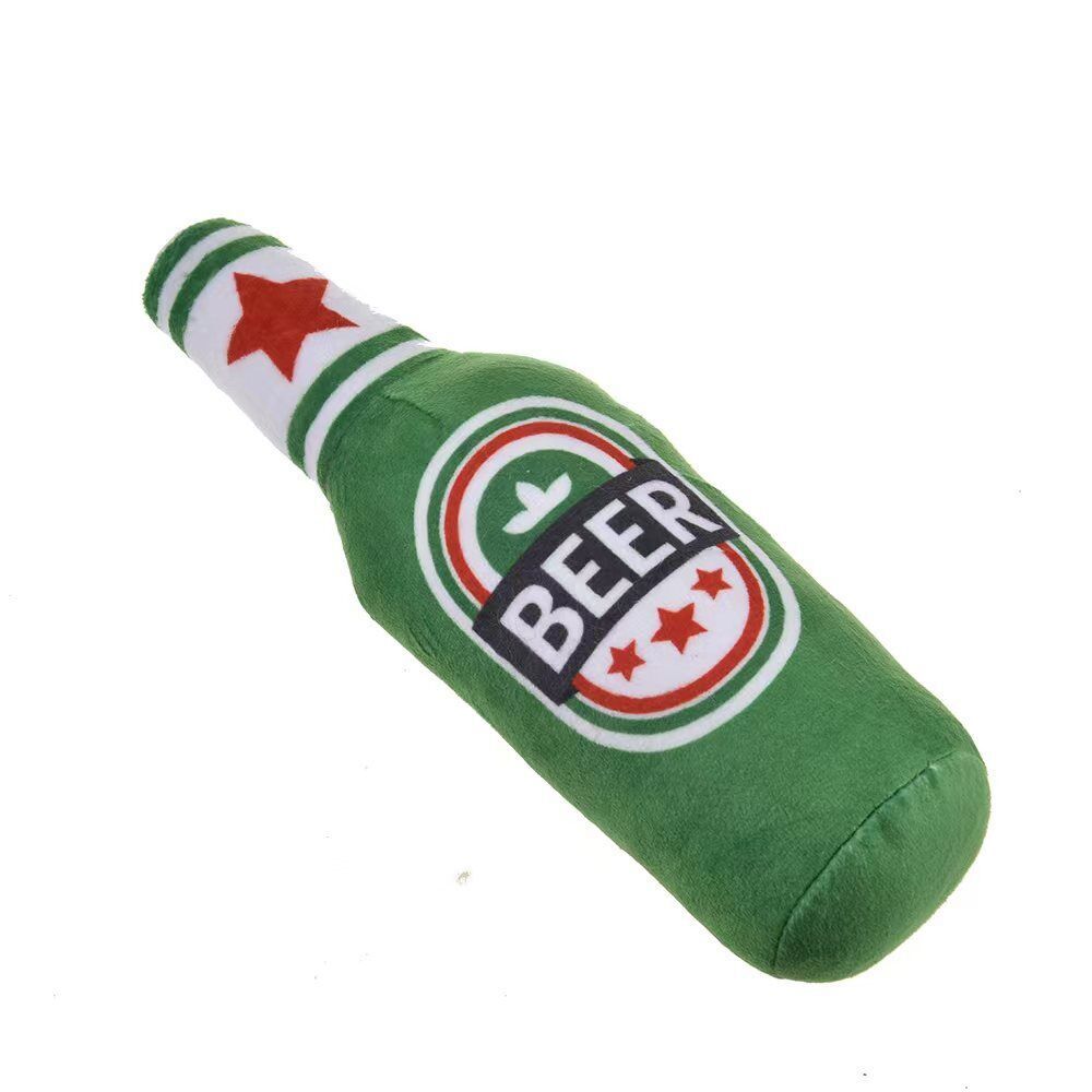 Squeaky Printed Beer Bottle Shape Toy