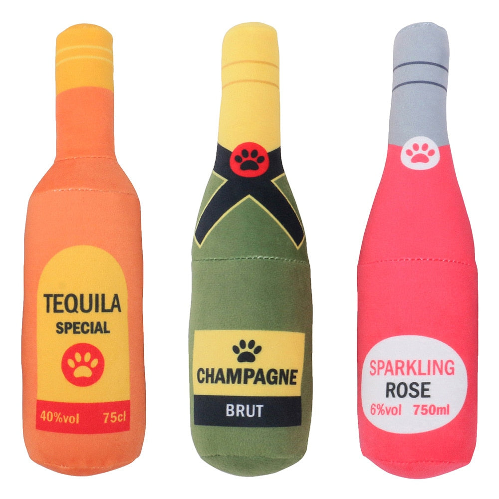 Squeaky Printed Beer Bottle Shape Toy