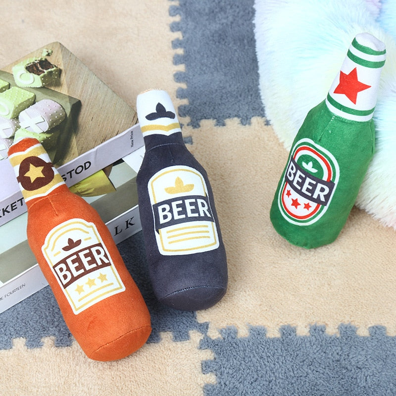 Squeaky Printed Beer Bottle Shape Toy