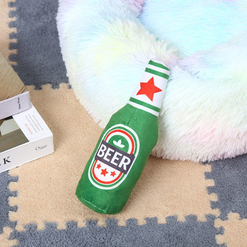 Squeaky Printed Beer Bottle Shape Toy