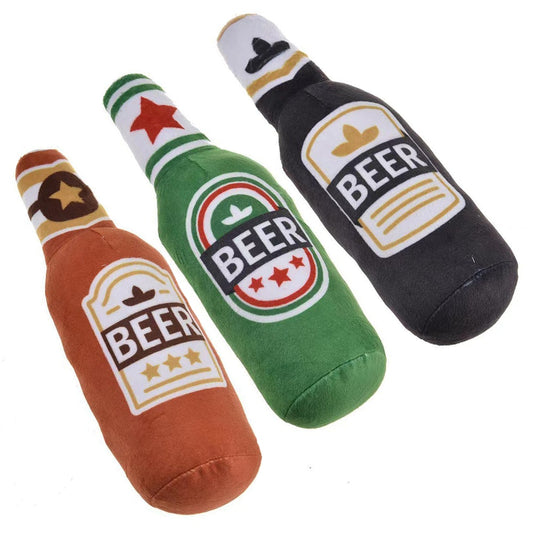 Squeaky Printed Beer Bottle Shape Toy